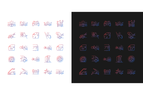 Car Accident Types Gradient Icons Set: Visualizing Road Safety Data