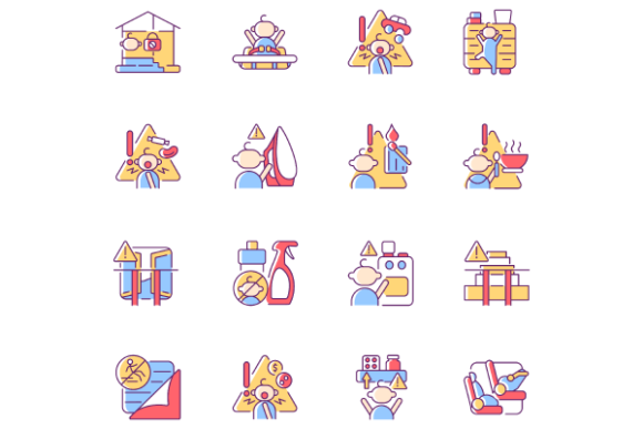 Child Safety RGB Color Icons Set for Design