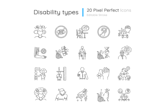 Disability Types Linear Icons Set: Enhancing Visual Accessibility and Design Precision