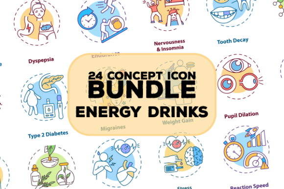 Energy Drinks Concept Icons Set for Modern Design