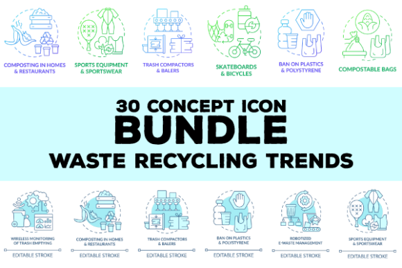Garbage Recycling Trends Icons Bundle: Visual Solutions for Environmental Communication