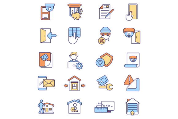 Home Security RGB Color Icons Set for Design