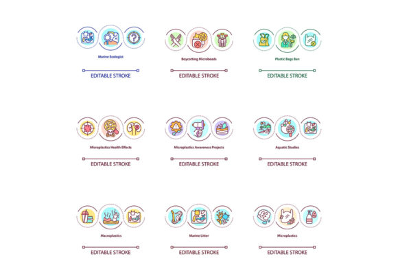 Microplastic Concept Icons Set: Visual Tools for Environmental Communication