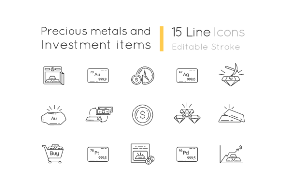 Precious Metals Icons Set for Modern Design