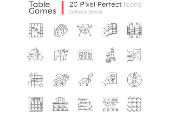 Table Games Pixel Perfect Icons Set: Strategic Assets for Entertainment and Hospitality Design