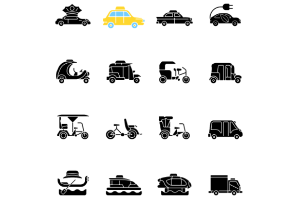 Taxi Types Black Glyph Icons Set for Urban Design