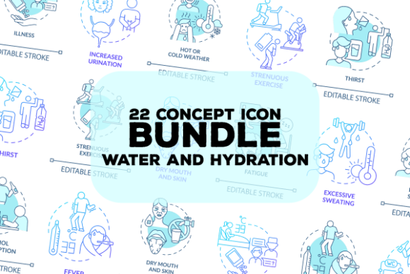 Water and Hydration Concept Icons Bundle